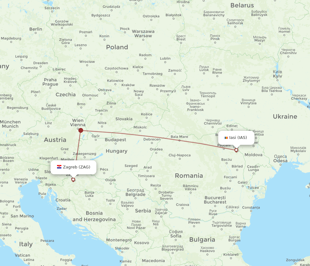 IAS-ZAG flight routes