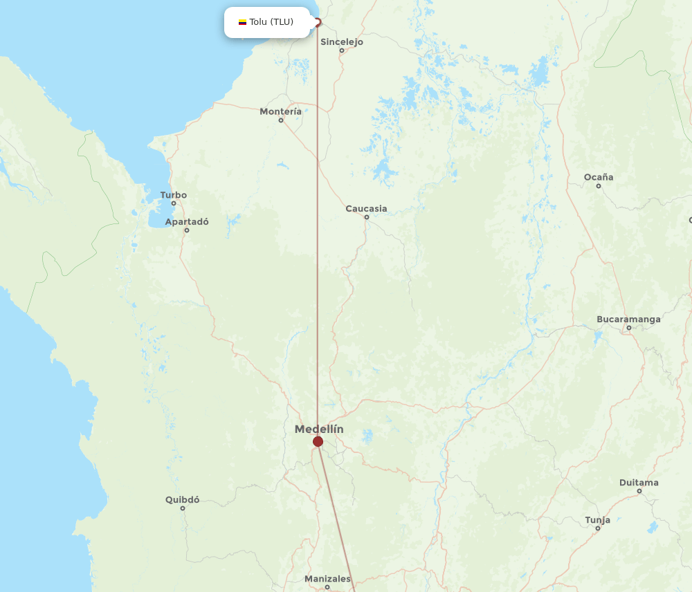 Tolu - Ibague route map and flight paths