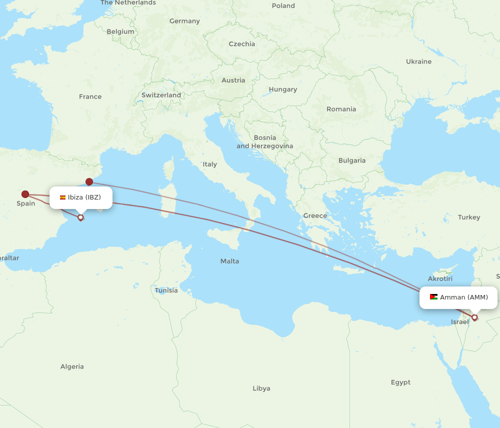 IBZ-AMM flight routes