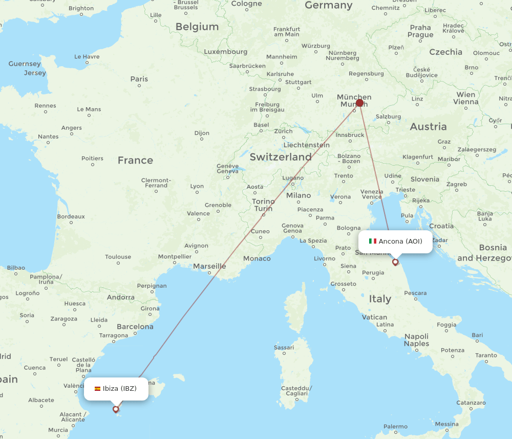 IBZ to AOI flights and routes map