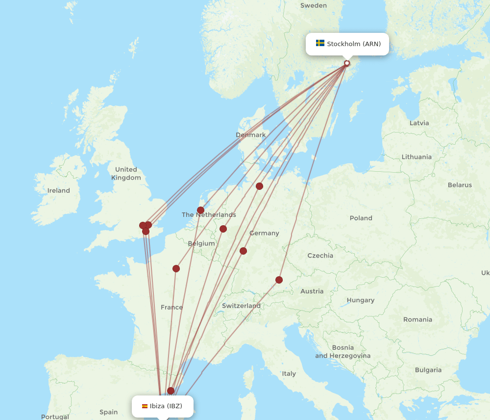 IBZ to ARN flights and routes map