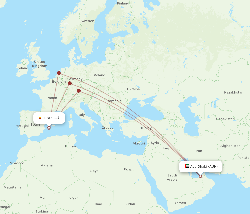 IBZ to AUH flights and routes map