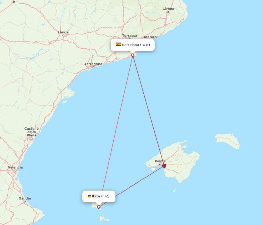 IBZ to BCN flights and routes map
