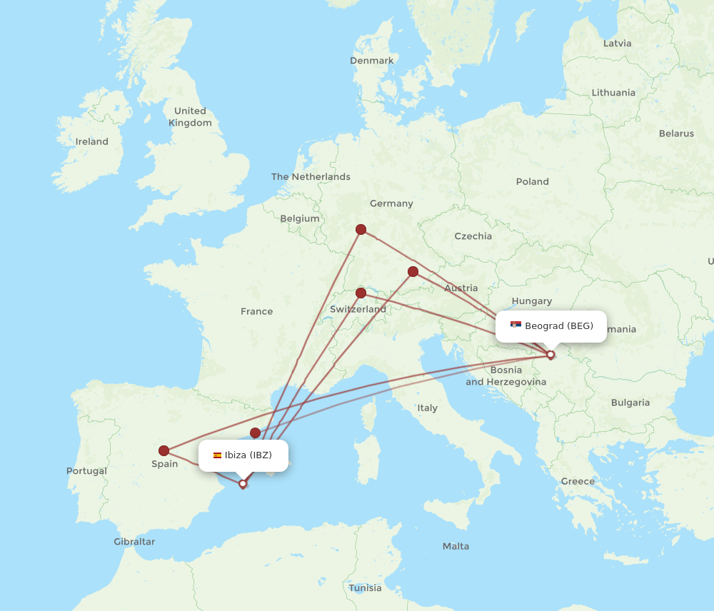 IBZ-BEG flight routes