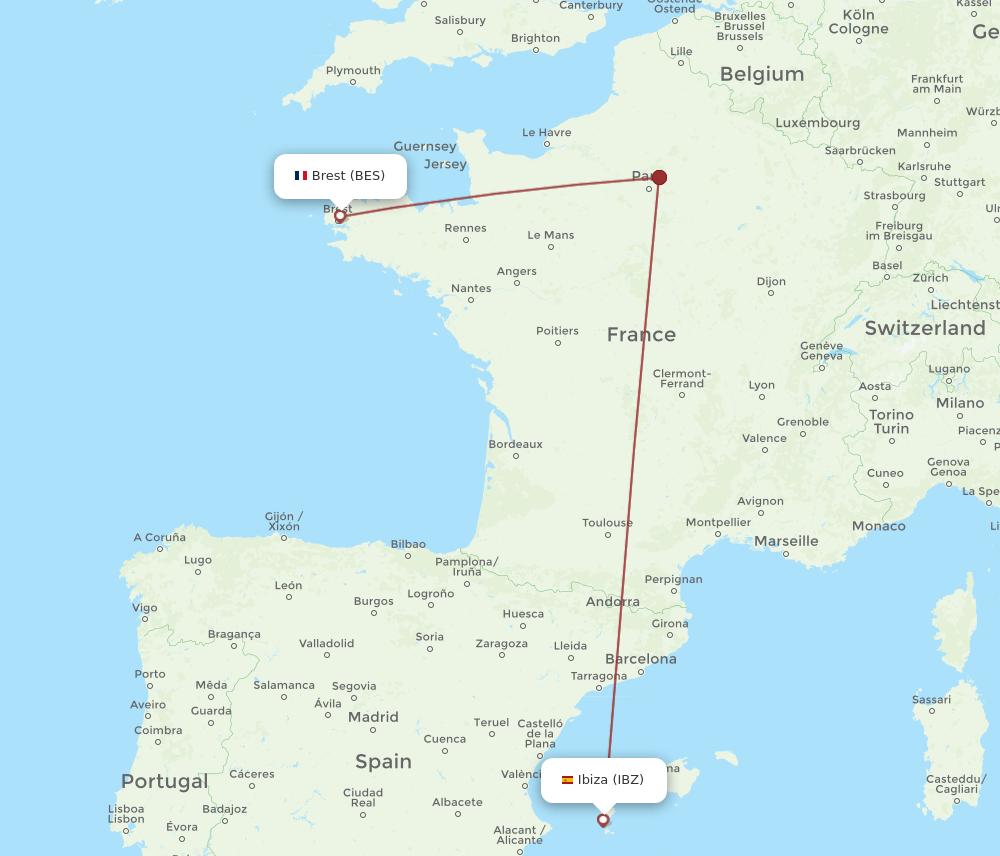 IBZ-BES flight routes