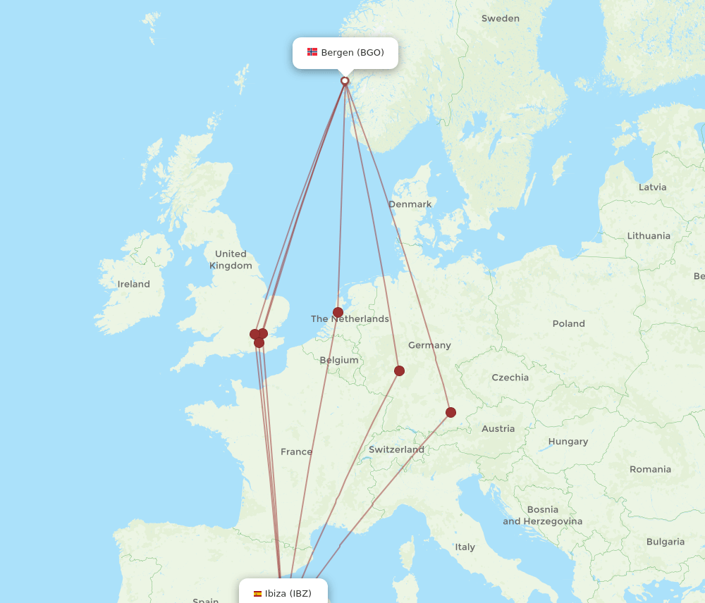 IBZ-BGO flight routes