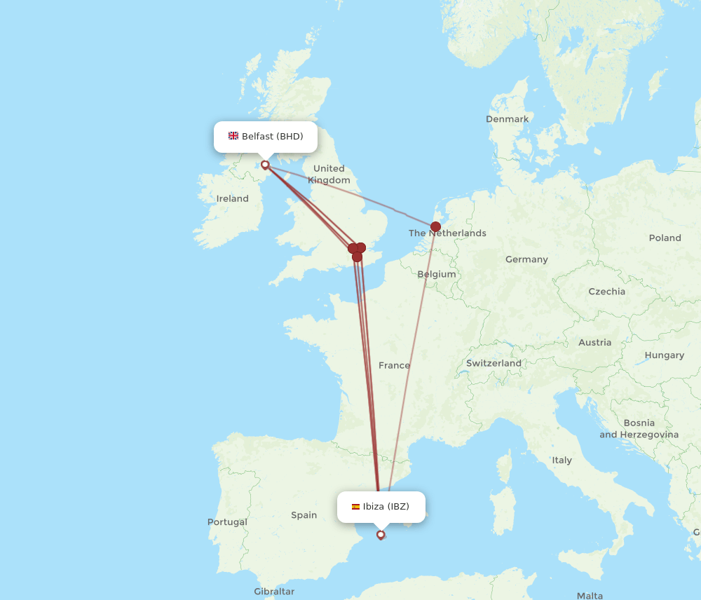 IBZ to BHD flights and routes map
