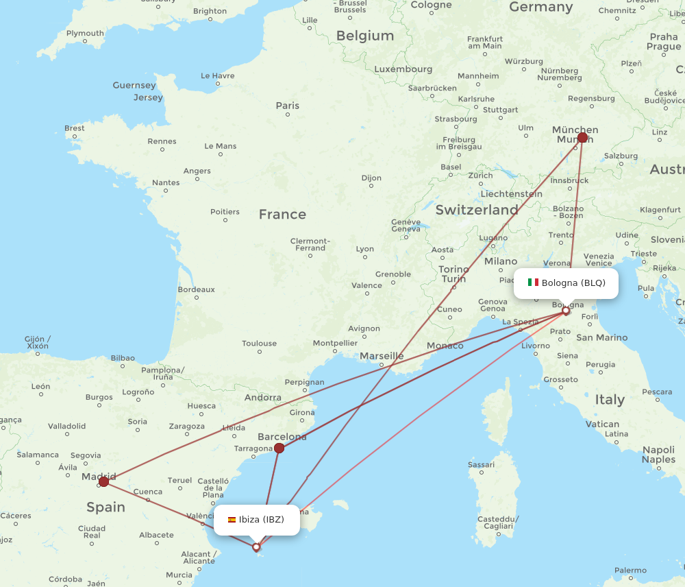 IBZ to BLQ flights and routes map