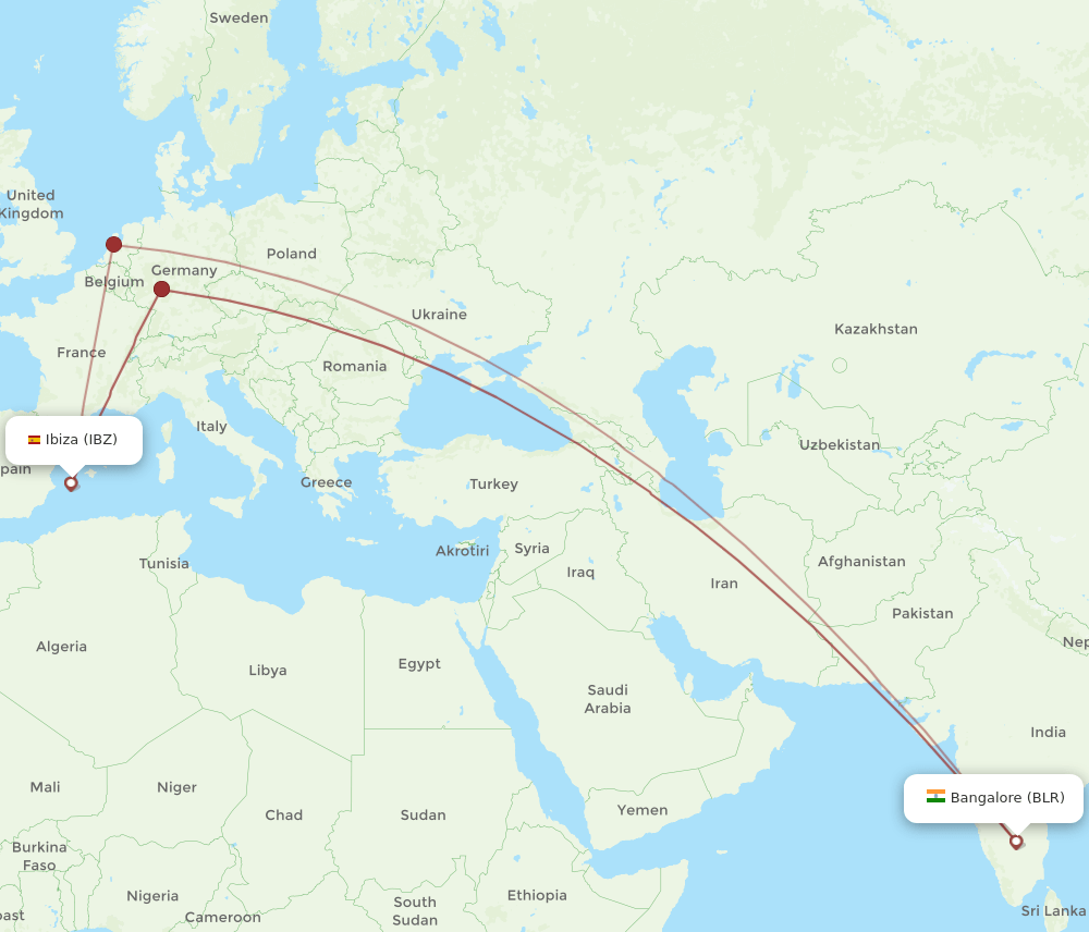 IBZ-BLR flight routes