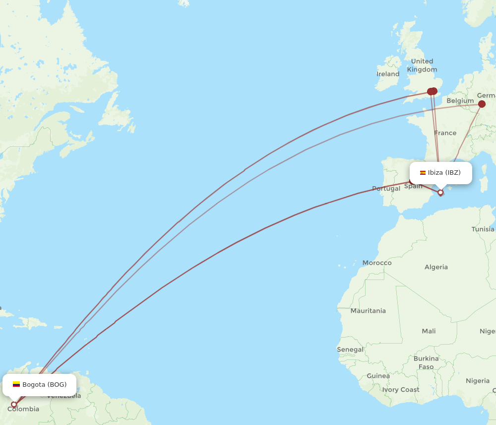 IBZ-BOG flight routes