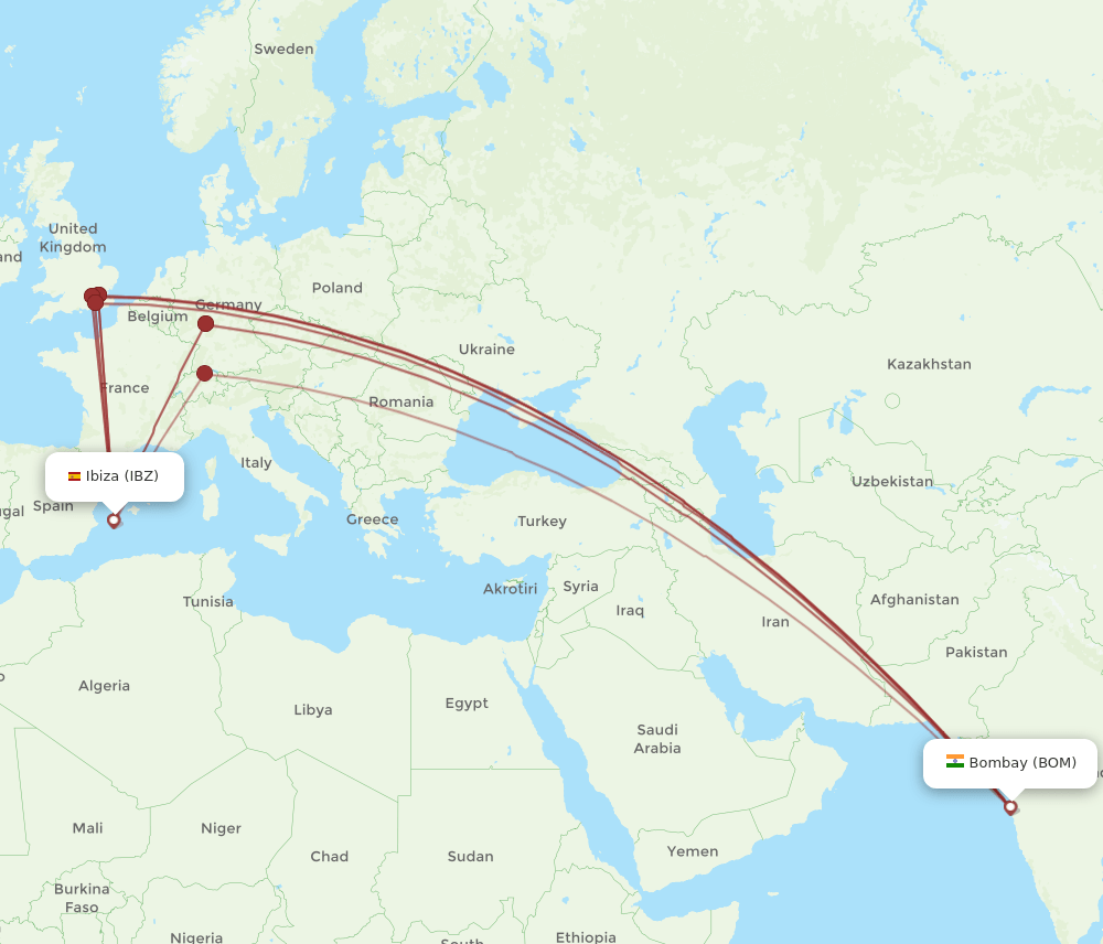 IBZ-BOM flight routes