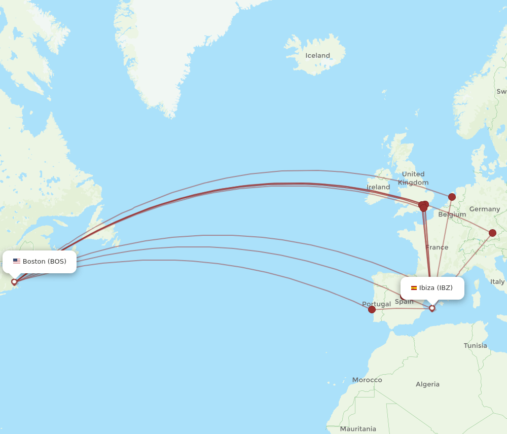 IBZ-BOS flight routes