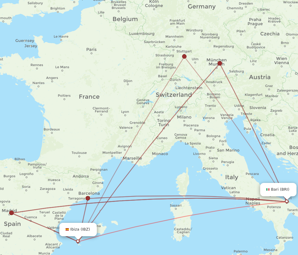 IBZ to BRI flights and routes map