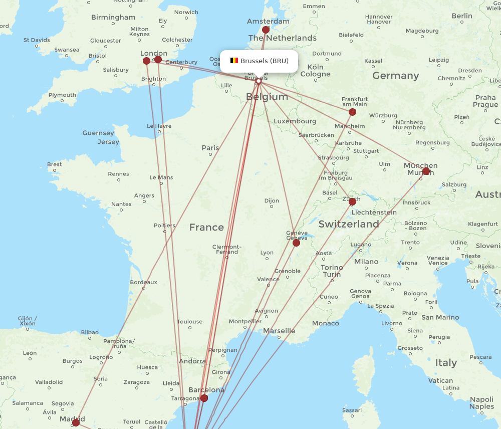 IBZ to BRU flights and routes map