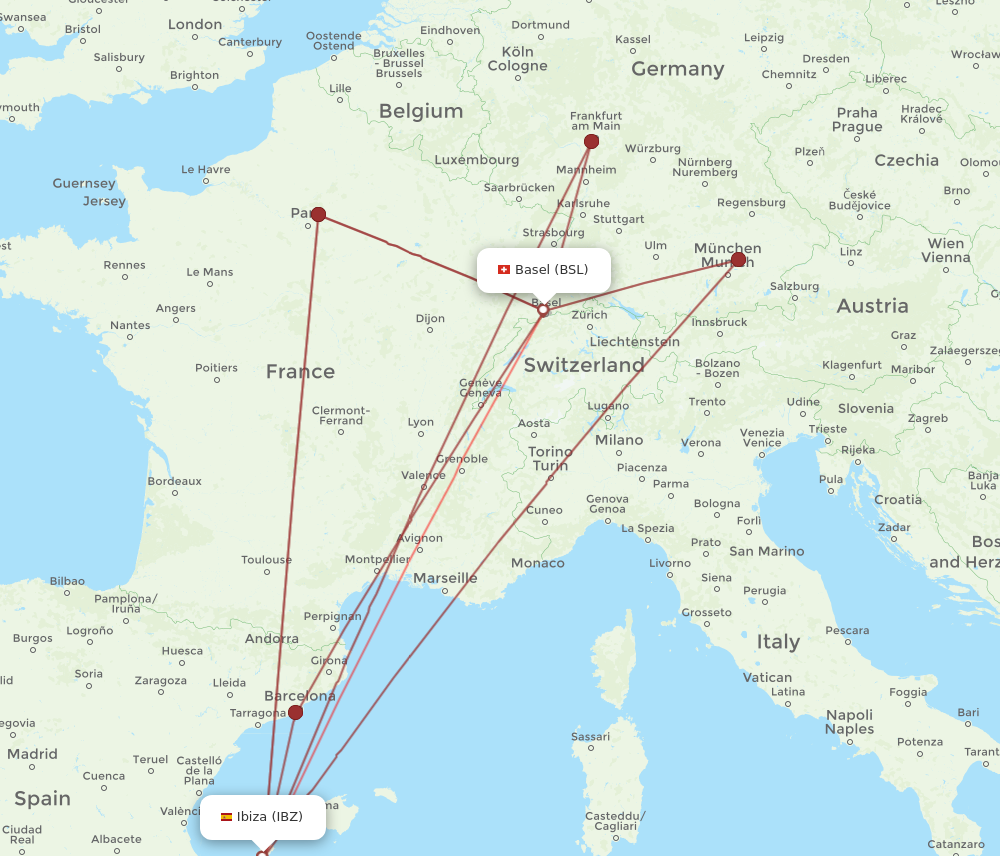 IBZ to BSL flights and routes map