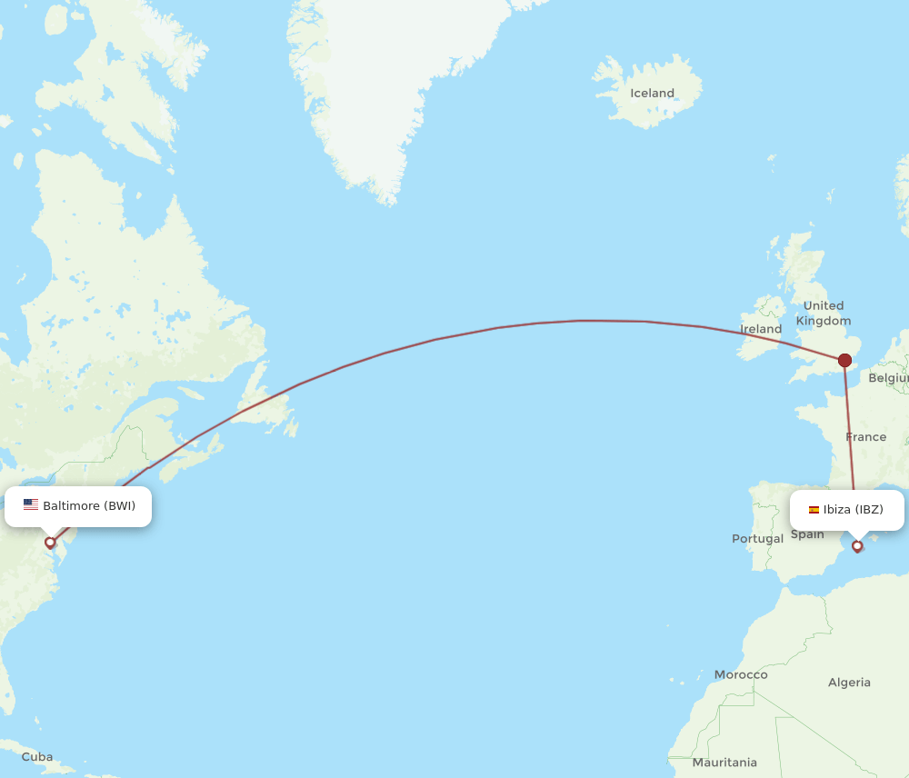 IBZ-BWI flight routes