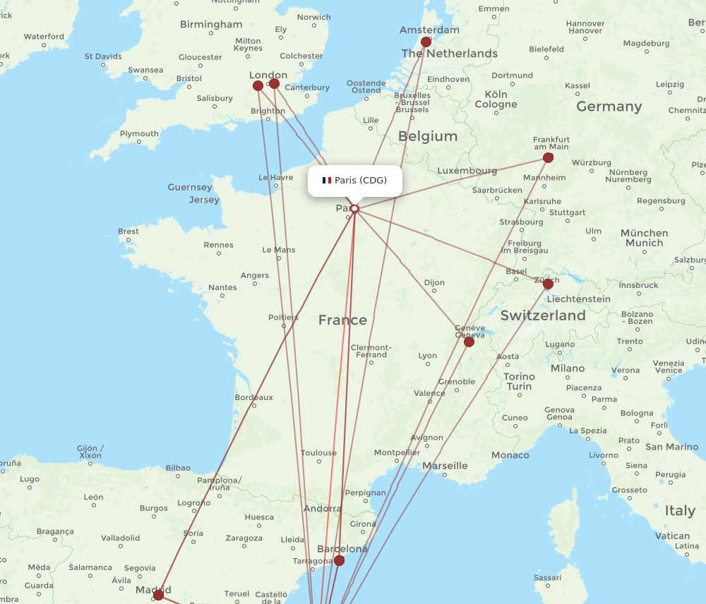 IBZ to CDG flights and routes map
