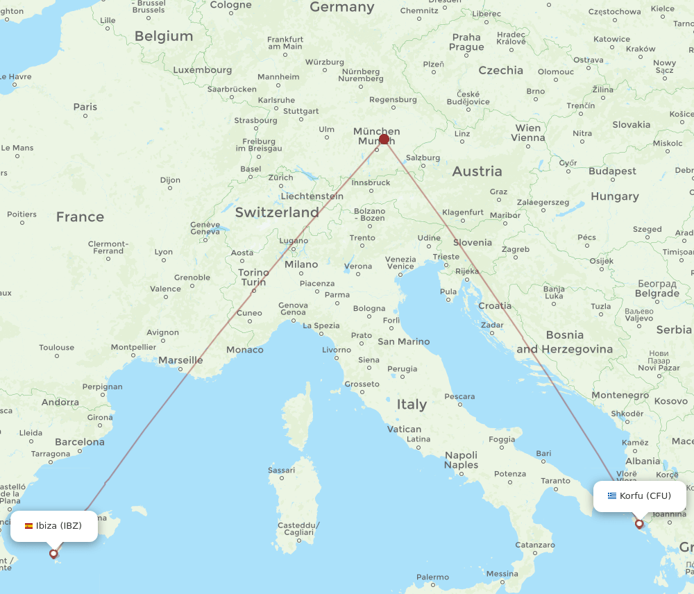 IBZ to CFU flights and routes map