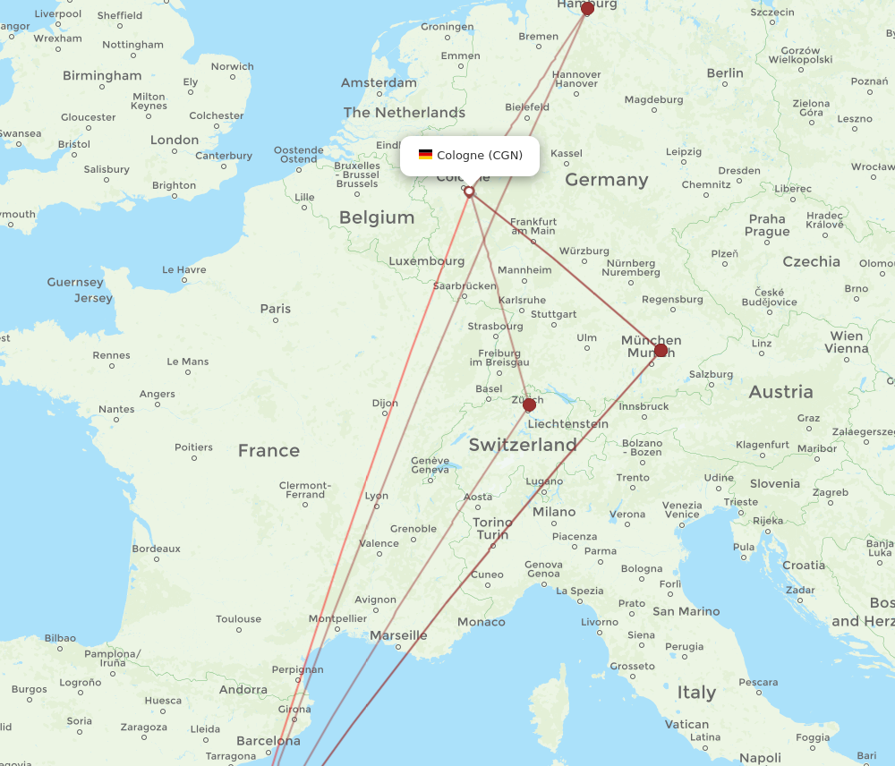IBZ to CGN flights and routes map