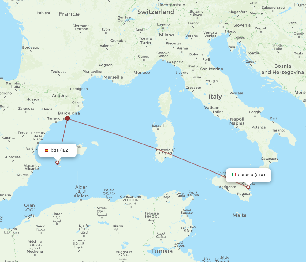 IBZ to CTA flights and routes map