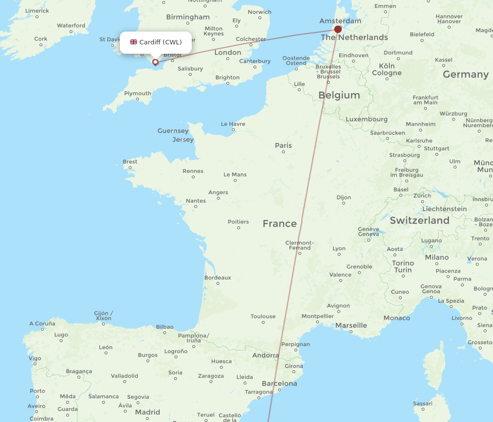 IBZ-CWL flight routes