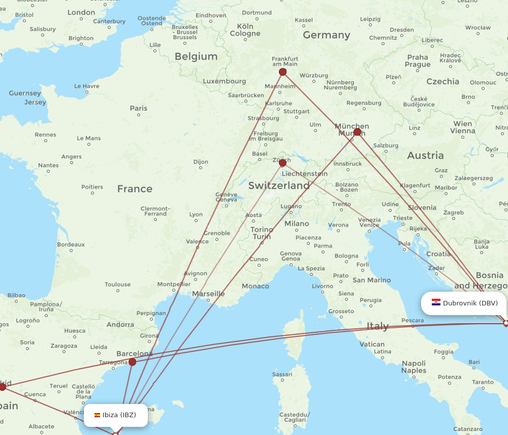IBZ-DBV flight routes