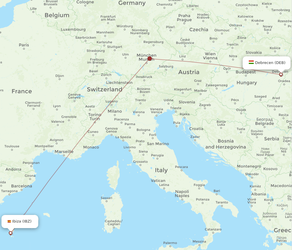 IBZ to DEB flights and routes map