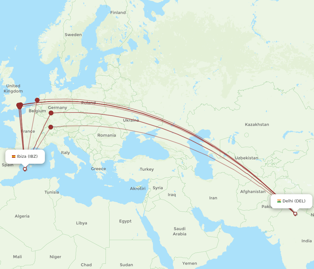 IBZ-DEL flight routes