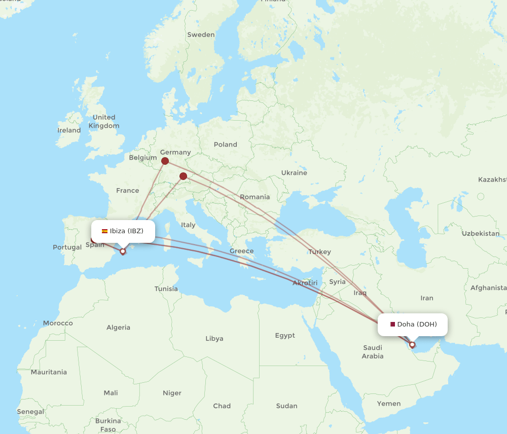 IBZ-DOH flight routes