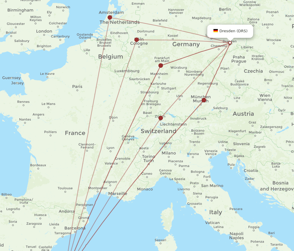 IBZ-DRS flight routes