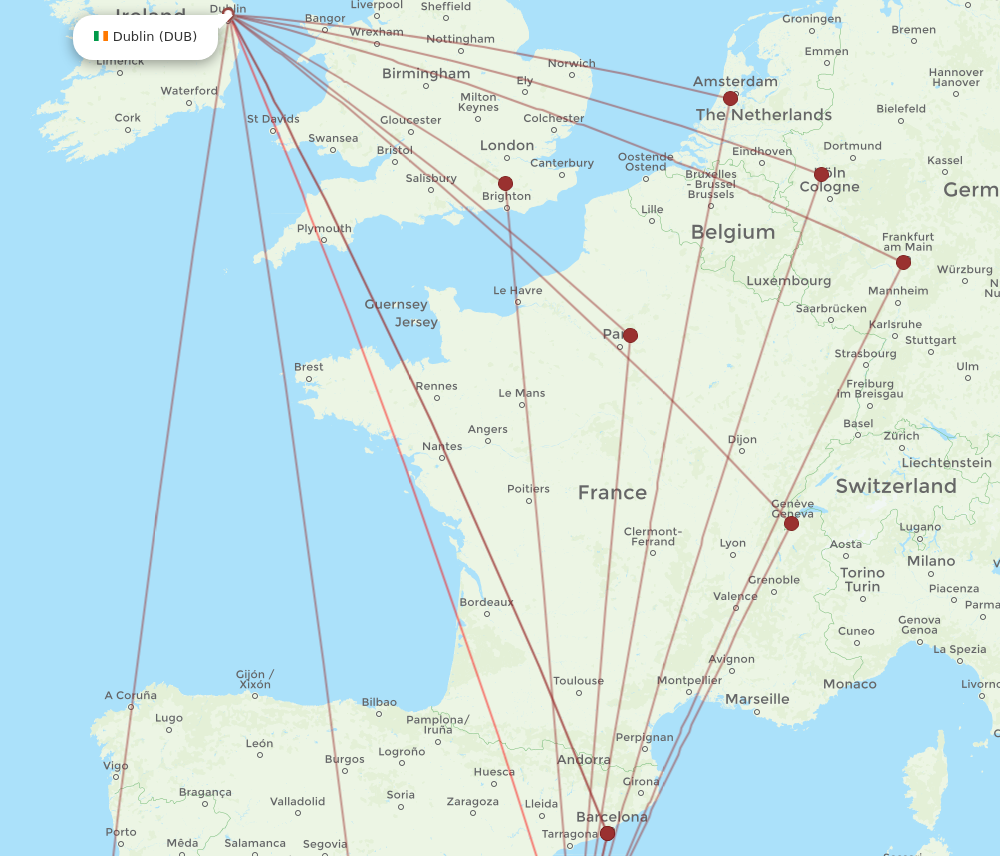 IBZ to DUB flights and routes map