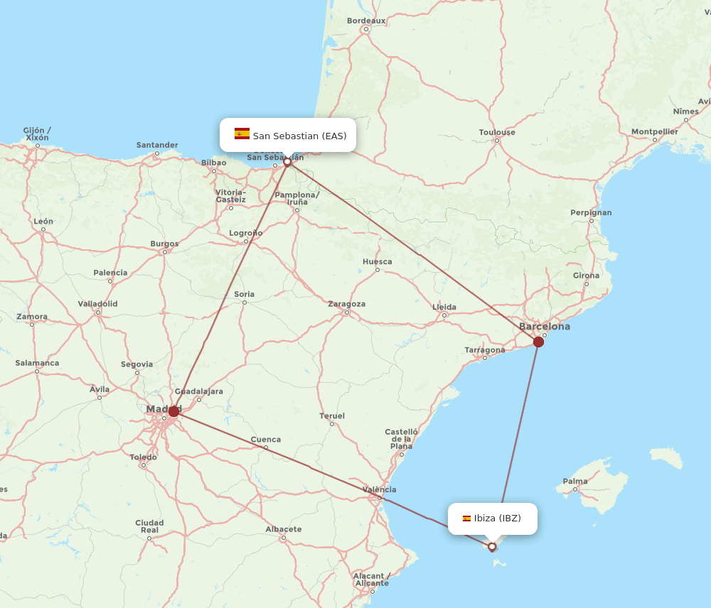 IBZ to EAS flights and routes map