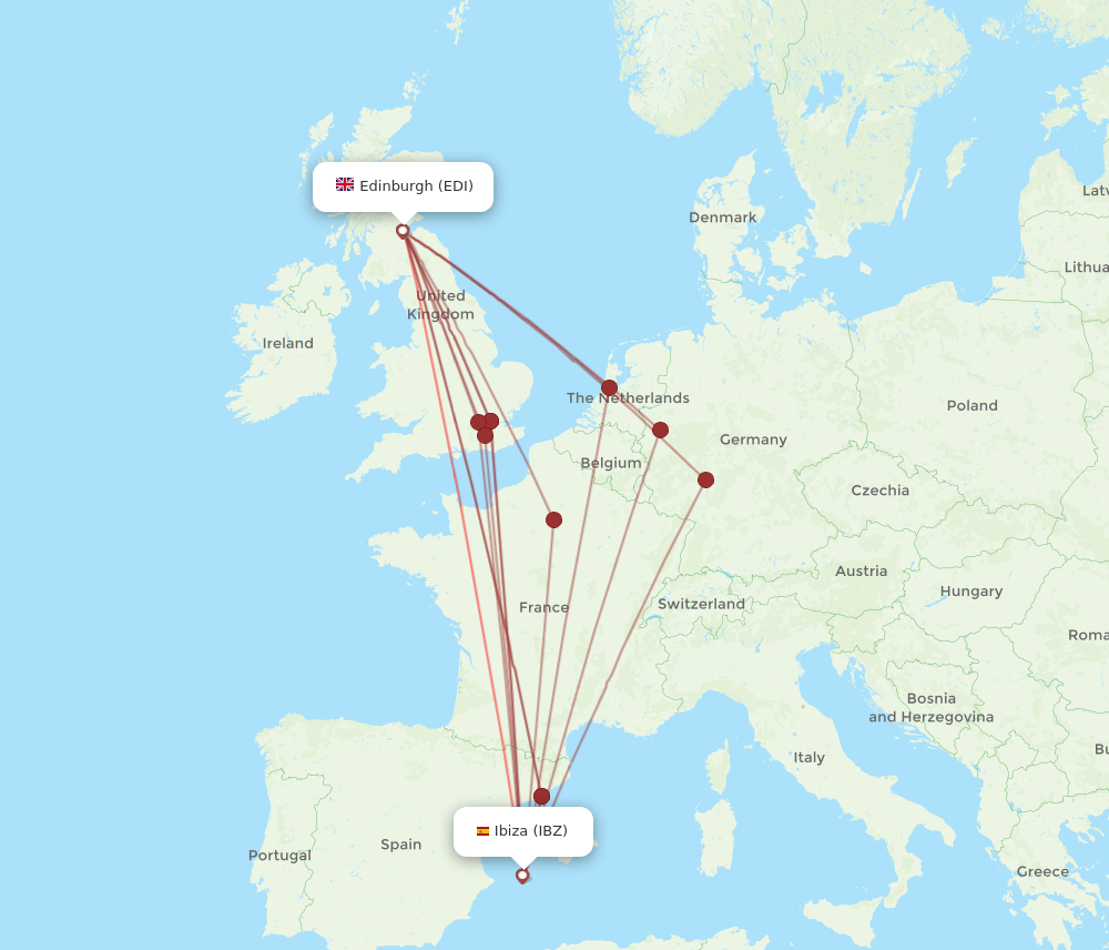 IBZ to EDI flights and routes map