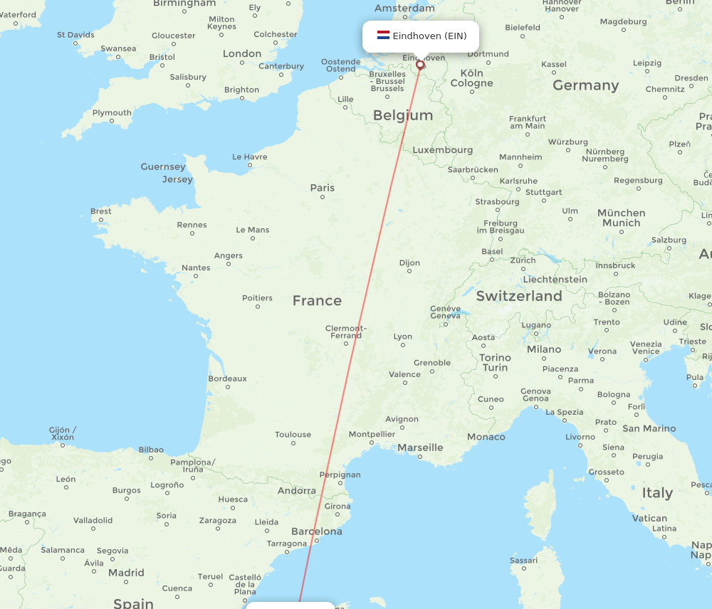 IBZ to EIN flights and routes map