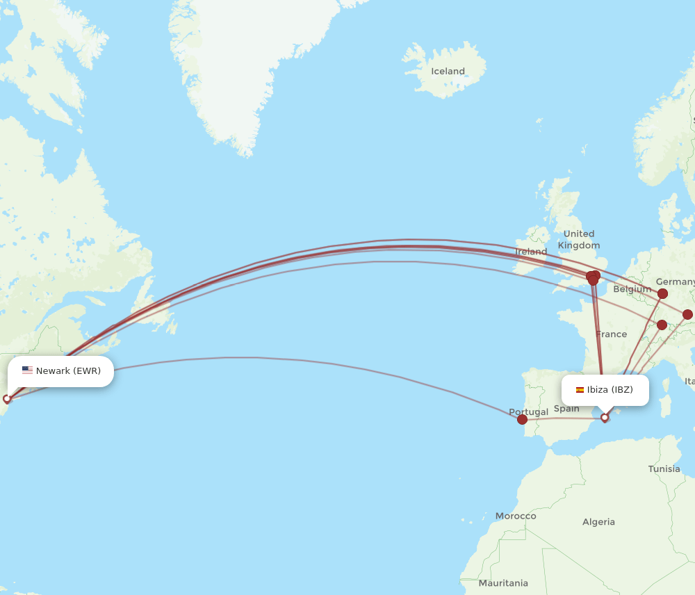 IBZ-EWR flight routes