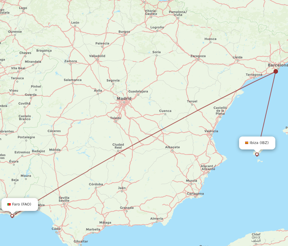 IBZ to FAO flights and routes map
