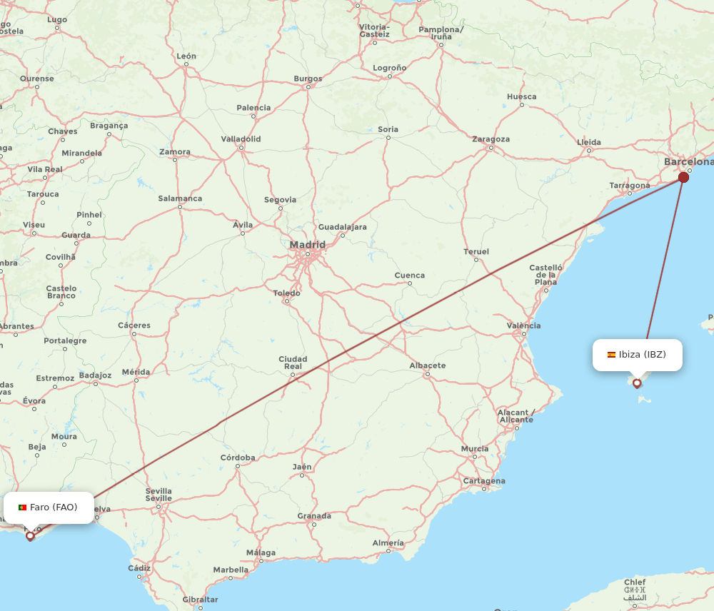 IBZ to FAO flights and routes map