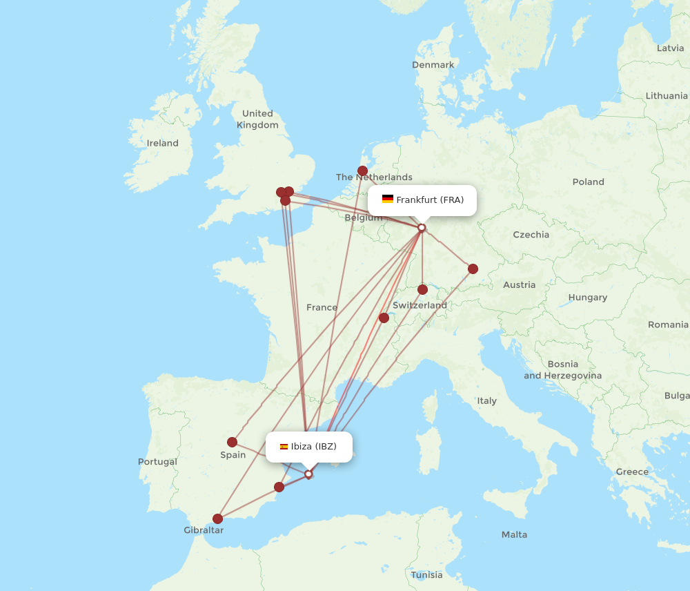 IBZ to FRA flights and routes map