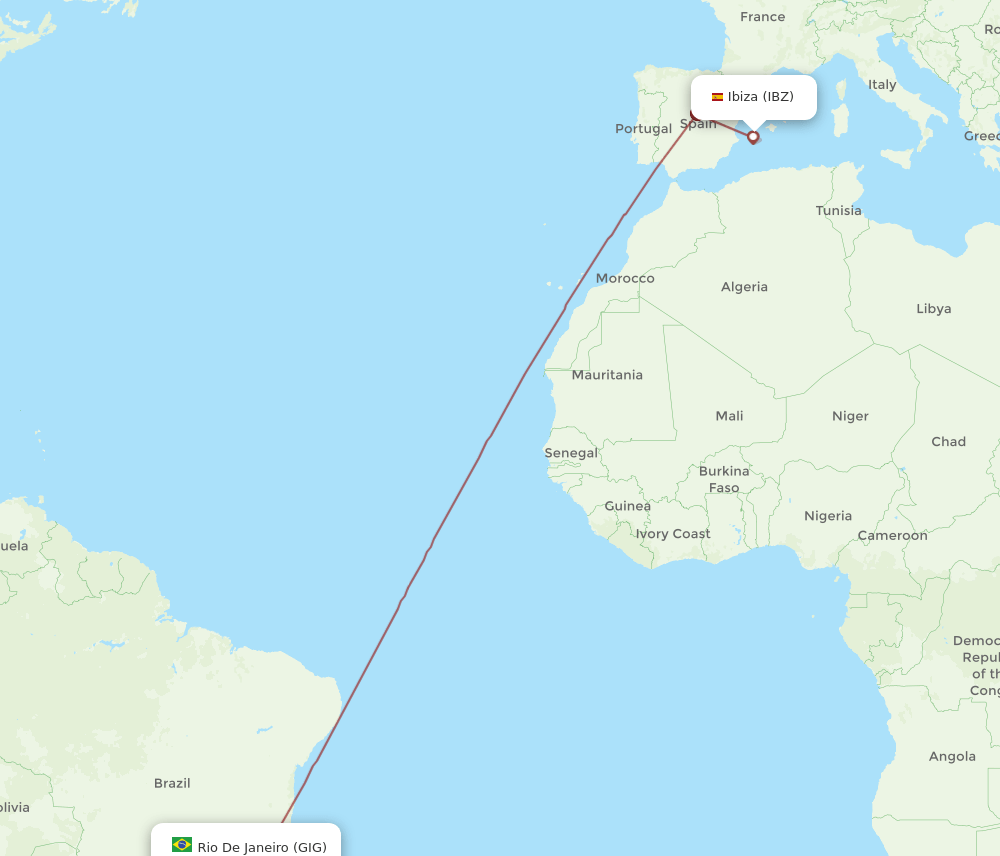 IBZ to GIG flights and routes map