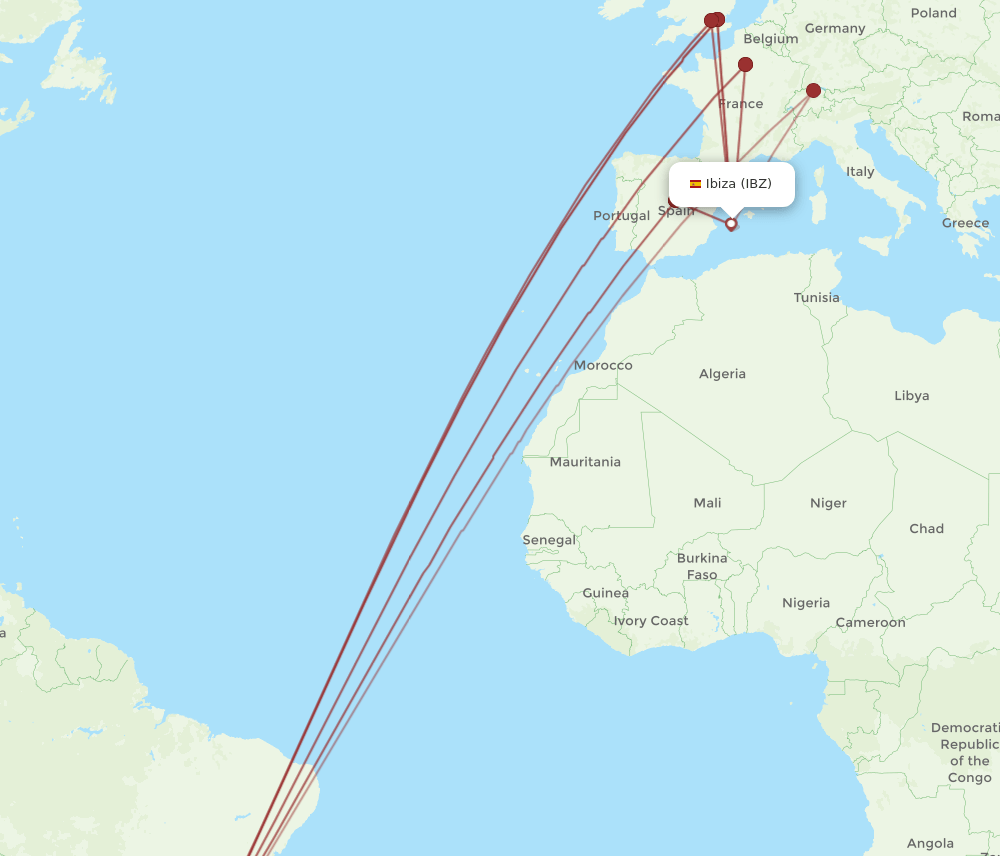 IBZ to GRU flights and routes map