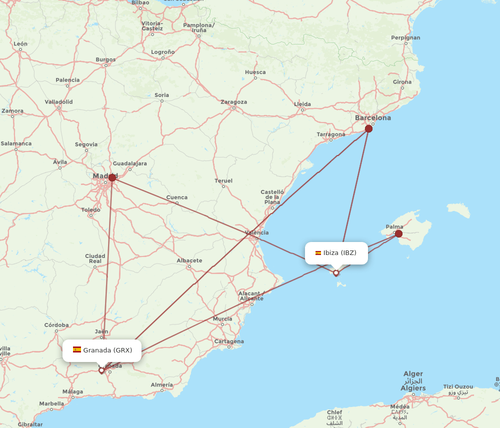 IBZ-GRX flight routes
