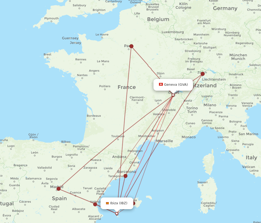 IBZ to GVA flights and routes map