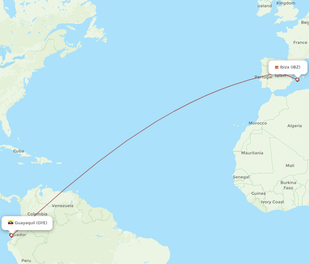 IBZ to GYE flights and routes map