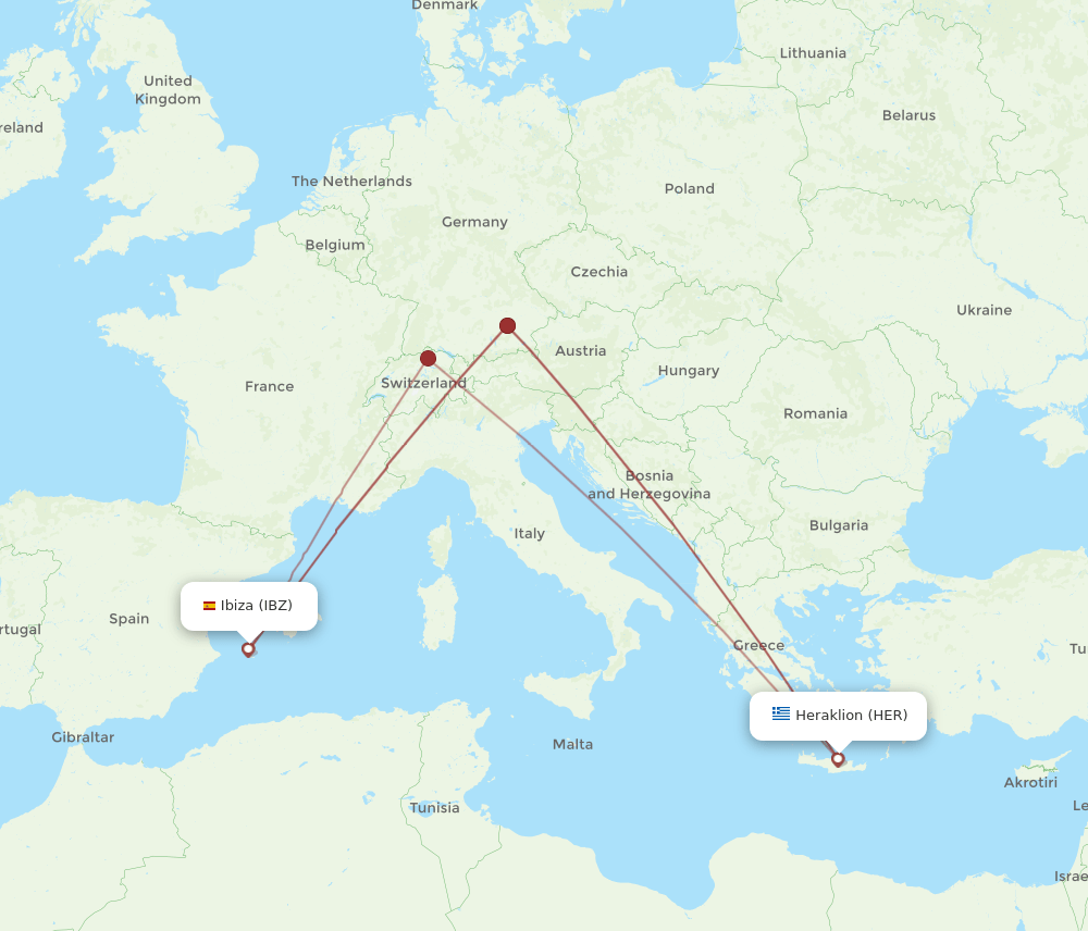 IBZ to HER flights and routes map