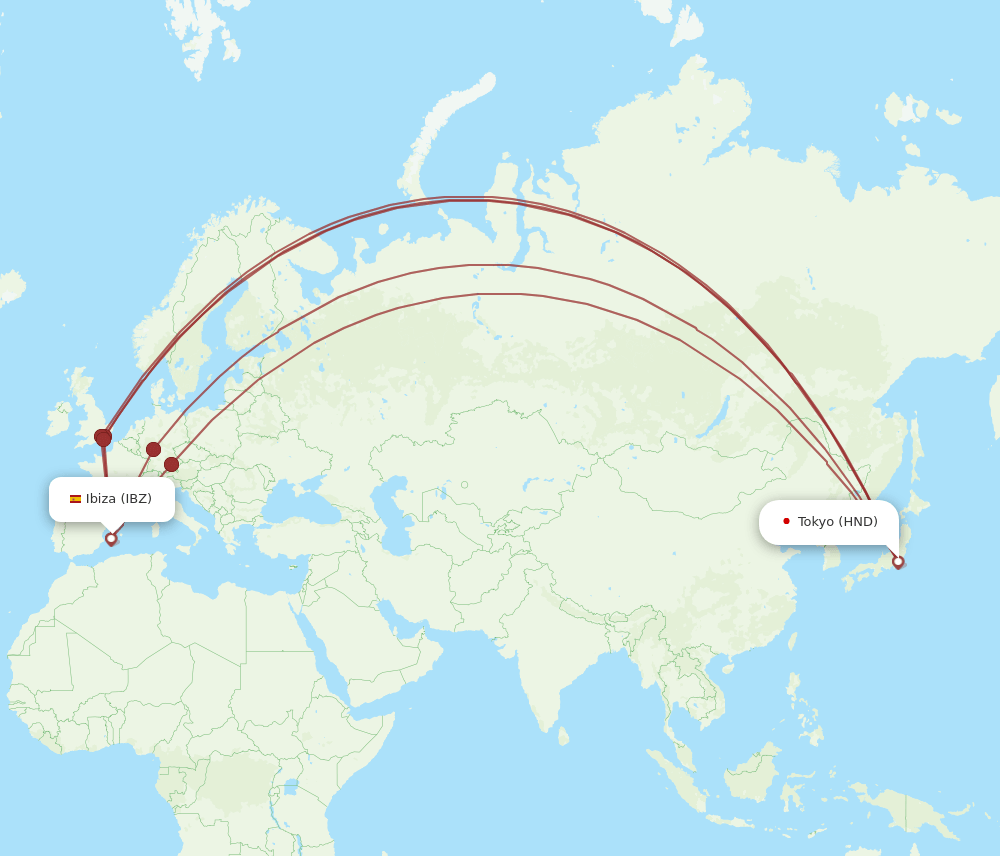 IBZ to HND flights and routes map