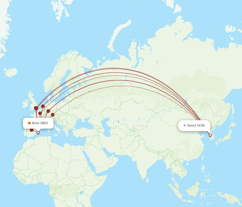 IBZ-ICN flight routes