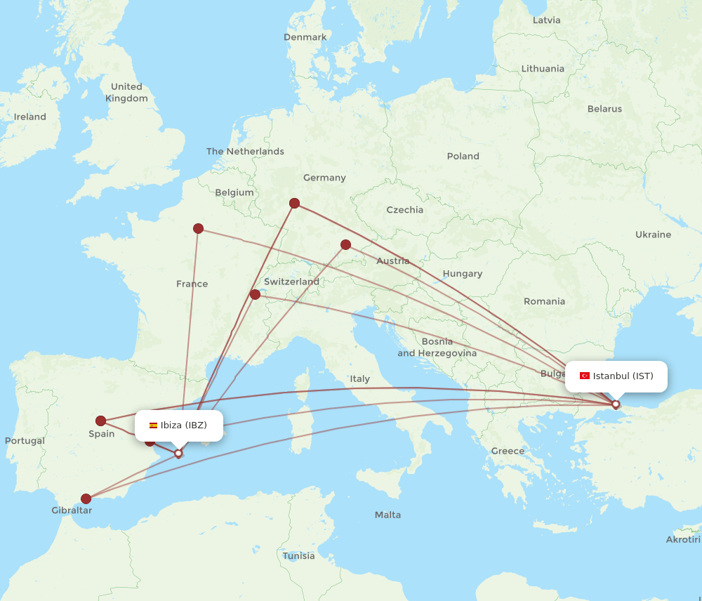 IBZ-IST flight routes