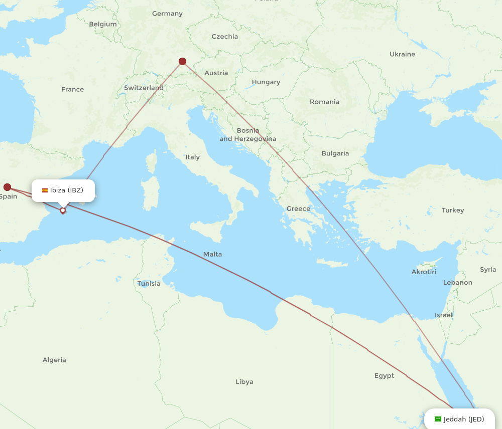 IBZ-JED flight routes