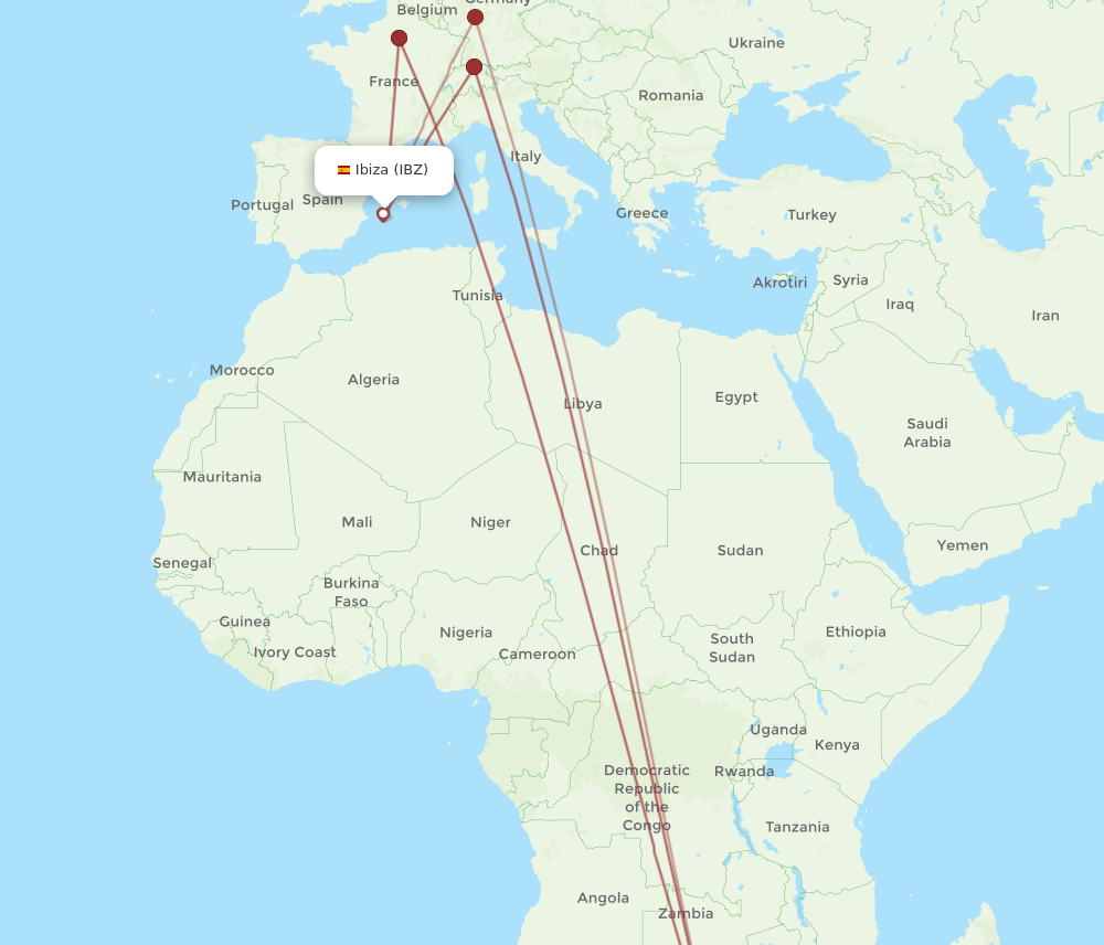 IBZ-JNB flight routes