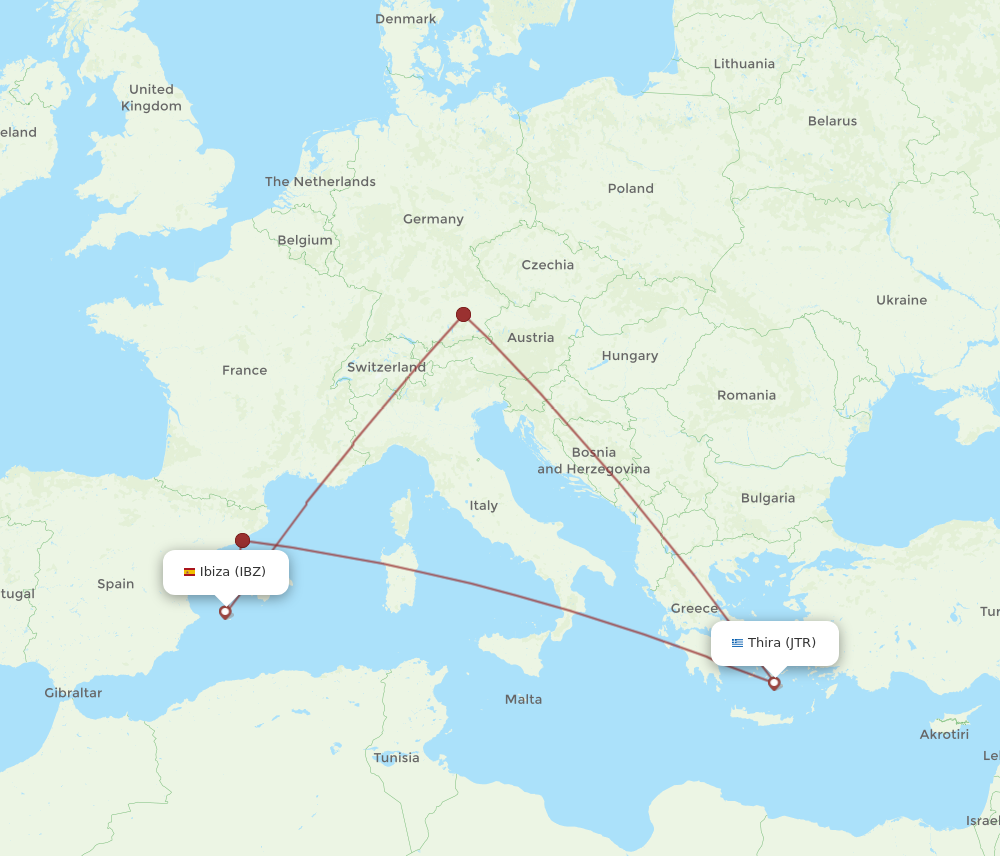 IBZ to JTR flights and routes map